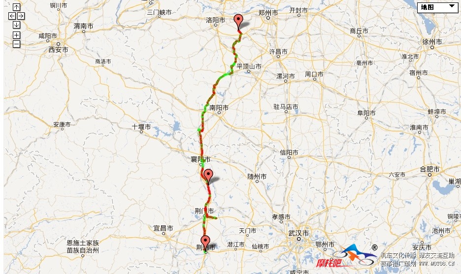河南少林寺到湖北荆州线路图