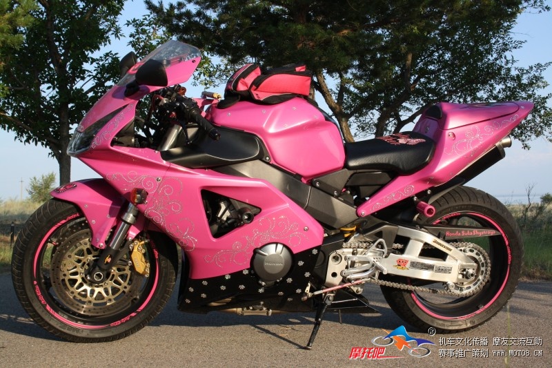 俄罗斯女郎和她滴 本田粉色honda cbr954rr